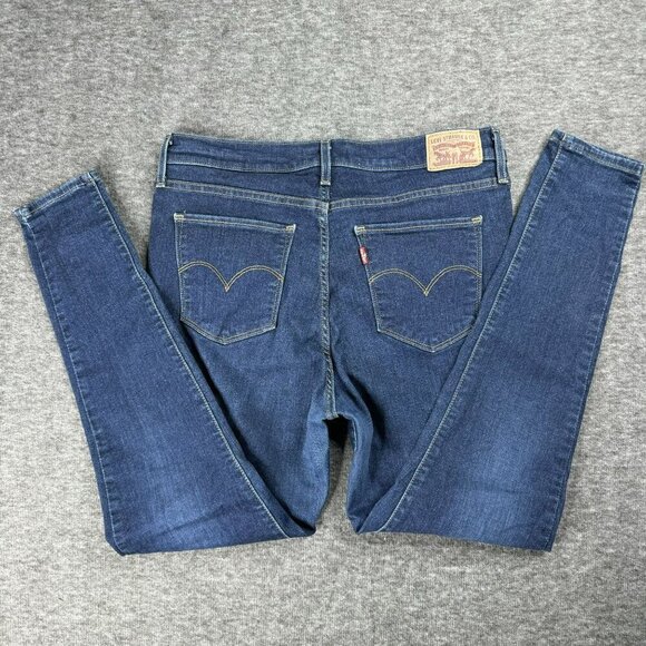 Levis Womens 721 High Rise Skinny Jeans Size 32 Blue Denim dark wash faded - Picture 1 of 7